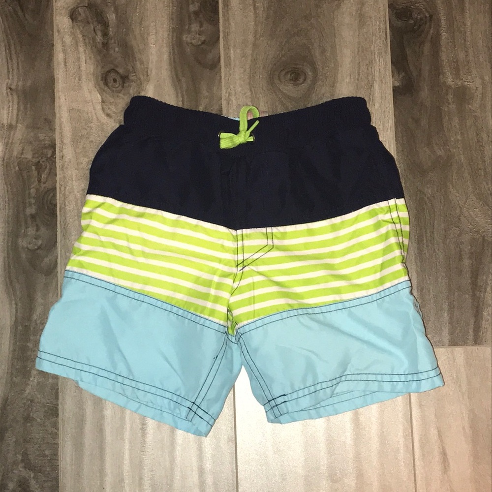 Cat & jack blue, green, white striped swim trunks